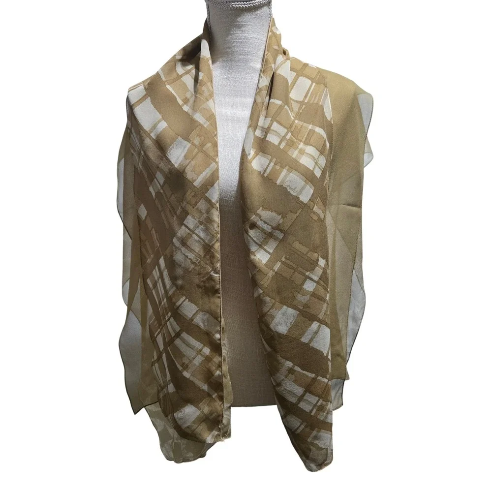 Vintage Coach Scarf Silk Blend Tan Beige Signature C Monogram 64 inches  #1049